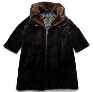Flemington Furs Women’s L Brown Long Overcoat 3/4 Sleeve Hook & Eye Lined